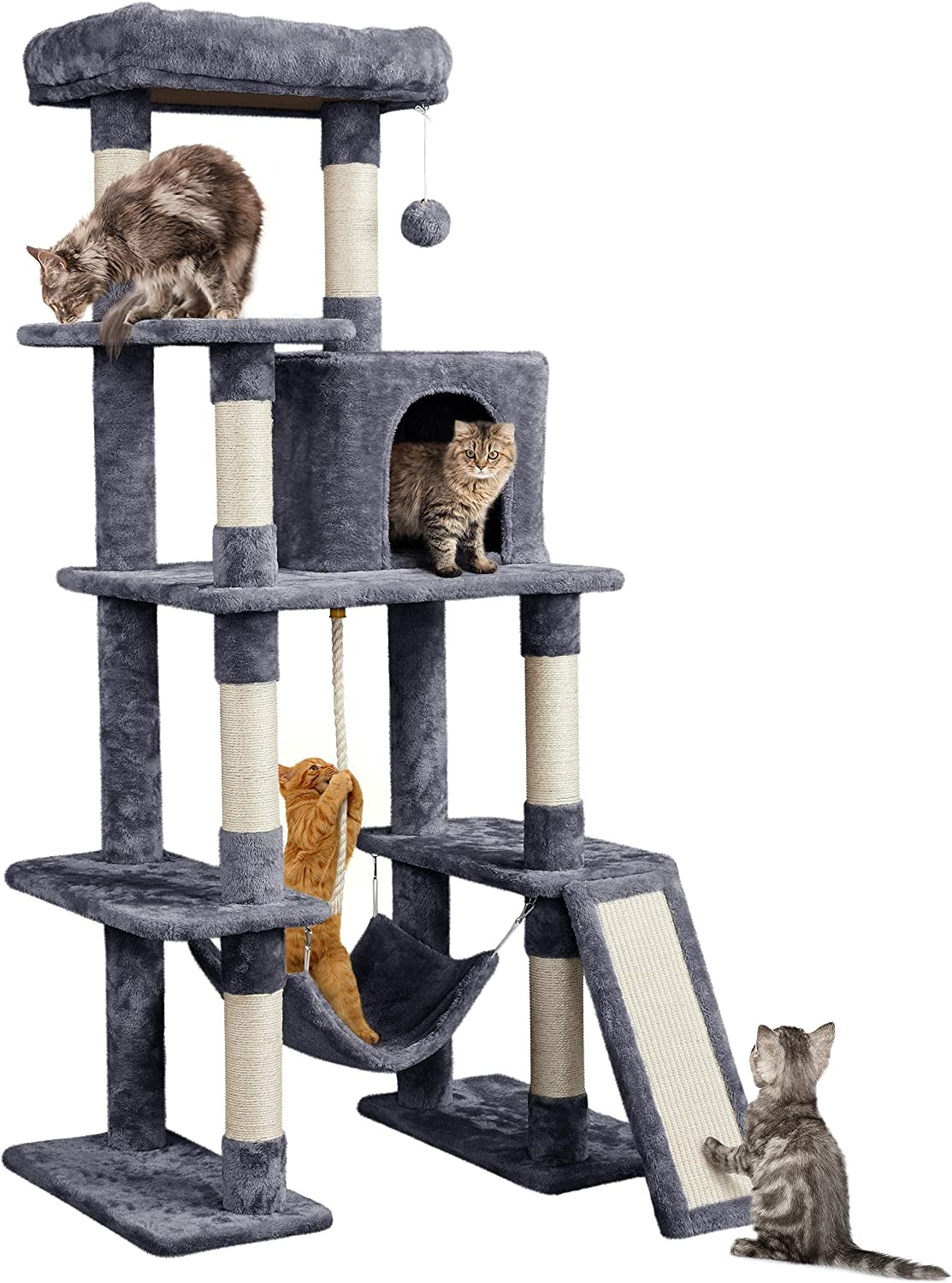 Yaheetech Cat Tree Cat Tower, 63 Inches Multi-Level Cat Tree for Indoor Cats, Tall Cat Tree with Sisal-Covered Scratching Posts & Condo, Cat Furniture Activity Center for Cats Kitten