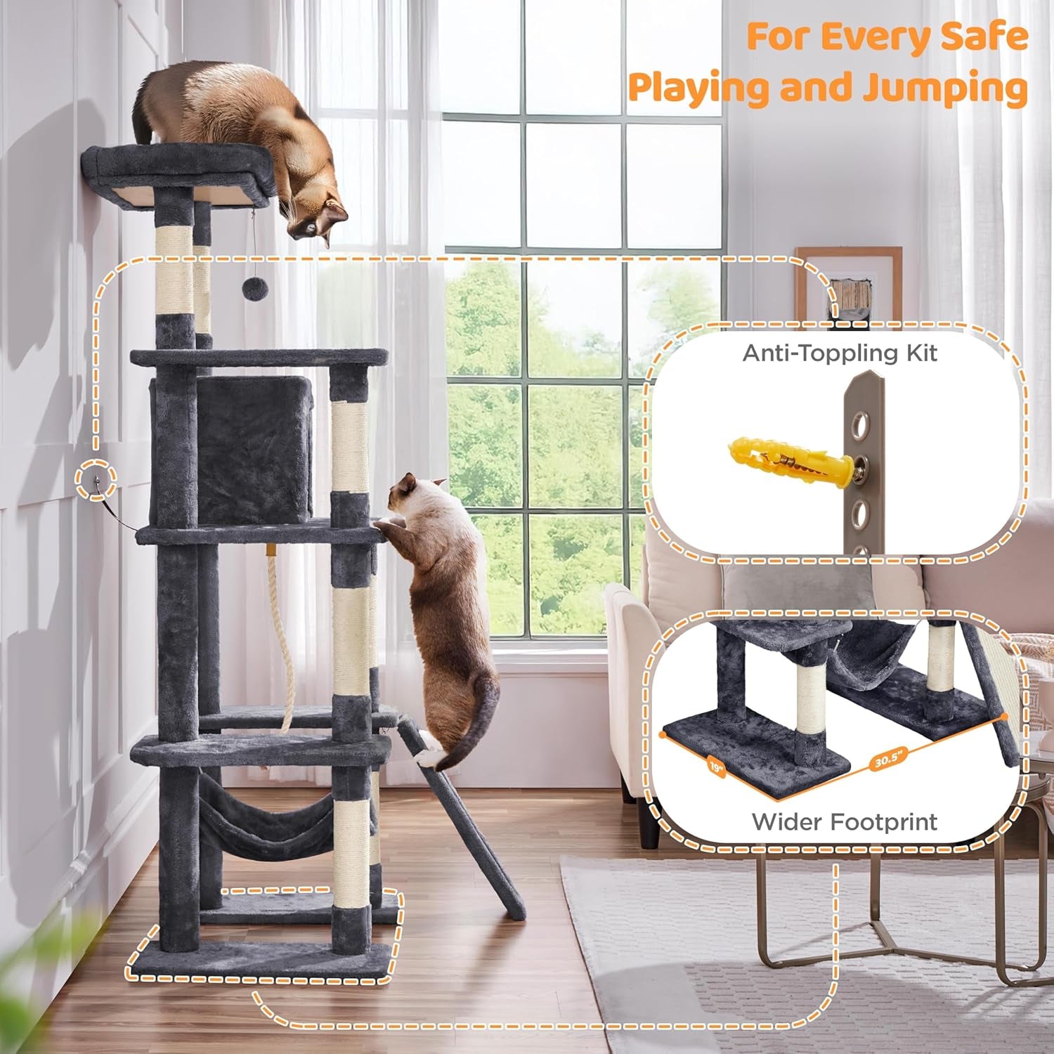 Yaheetech Cat Tree Cat Tower, 63 Inches Multi-Level Cat Tree for Indoor Cats, Tall Cat Tree with Sisal-Covered Scratching Posts & Condo, Cat Furniture Activity Center for Cats Kitten