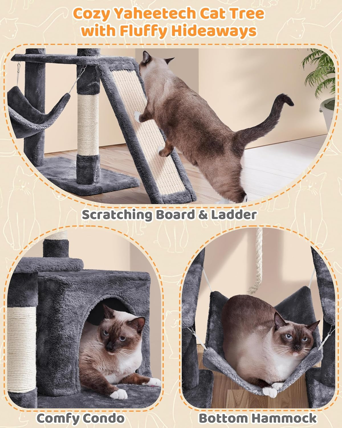 Yaheetech Cat Tree Cat Tower, 63 Inches Multi-Level Cat Tree for Indoor Cats, Tall Cat Tree with Sisal-Covered Scratching Posts & Condo, Cat Furniture Activity Center for Cats Kitten