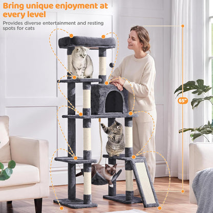 Yaheetech Cat Tree Cat Tower, 63 Inches Multi-Level Cat Tree for Indoor Cats, Tall Cat Tree with Sisal-Covered Scratching Posts & Condo, Cat Furniture Activity Center for Cats Kitten